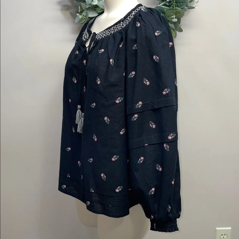 NWOT Old Navy Puff-Sleeve Floral Smocked Poet Swing Blouse Cotton Tassel Tie S